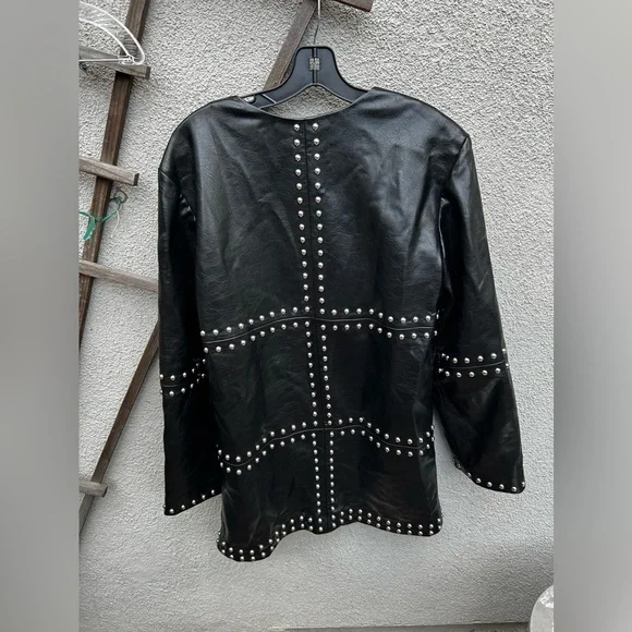 H&M Stud-embellished coated Leather dress in Black - Picture 10 of 10